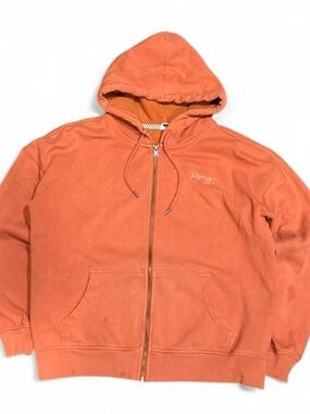 Y2K Roxy Embroidered Logo Orange Boxy Cropped Zip Up Hoodie